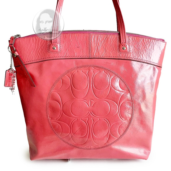 Coach Tote Bag Laura Style F18900 Pink Patent Leather with CC Logo - Picture 4 of 11